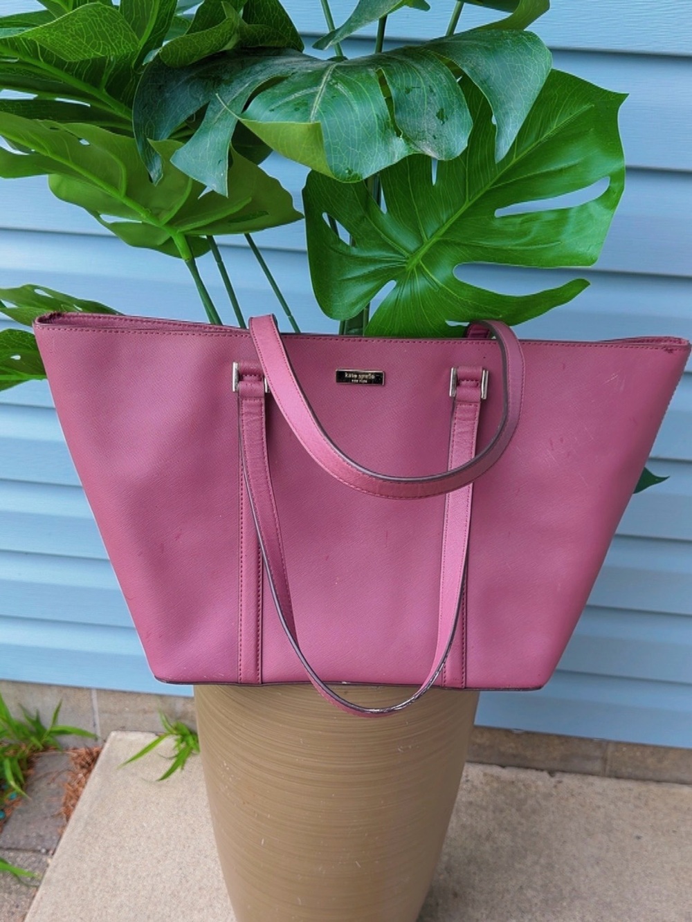 Kate Spade Rose Pink Saffiano Leather Tote Shoulder Bag Large Everyday Purse